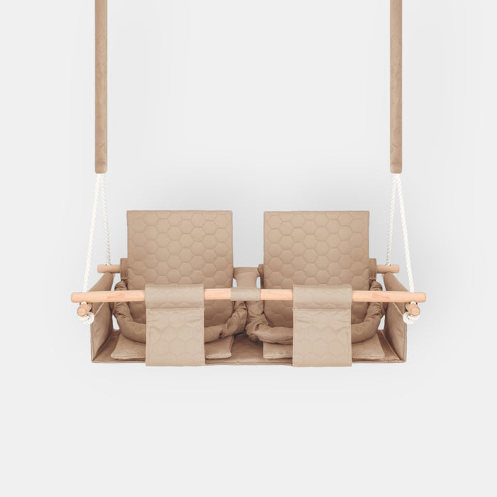 Baby twins swing - Waterproof and Secure Beige Double Seat