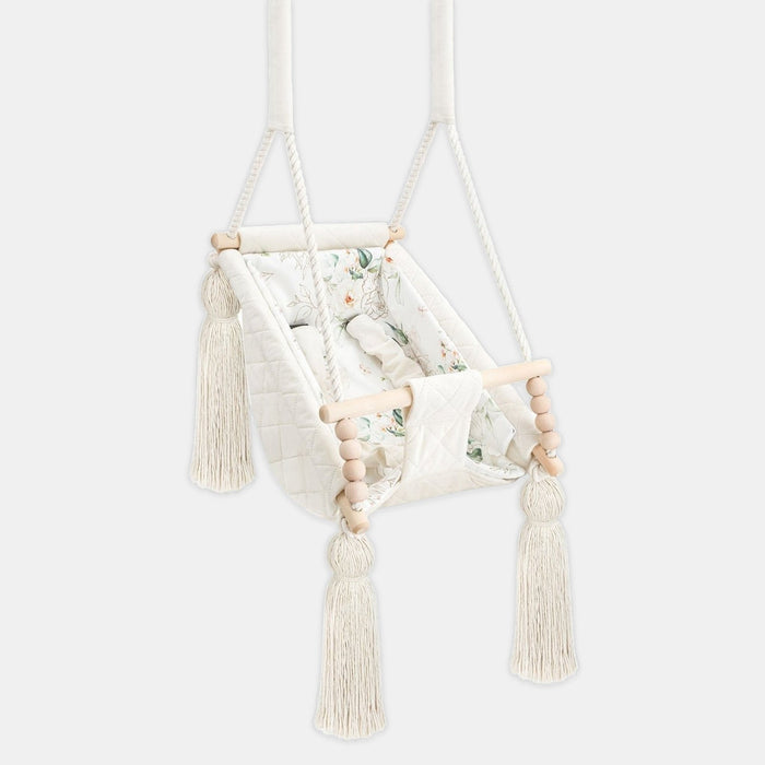 Baby Hammock Beige, in velvet, front view with removable cotton insert