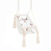 Baby Hammock Beige, in velvet with a cotton insert with bear print, quilted velvet and wooden beads