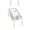 Baby Hammock Light Grey, in velvet with a cotton insert with wolf print, quilted velvet and wooden beads