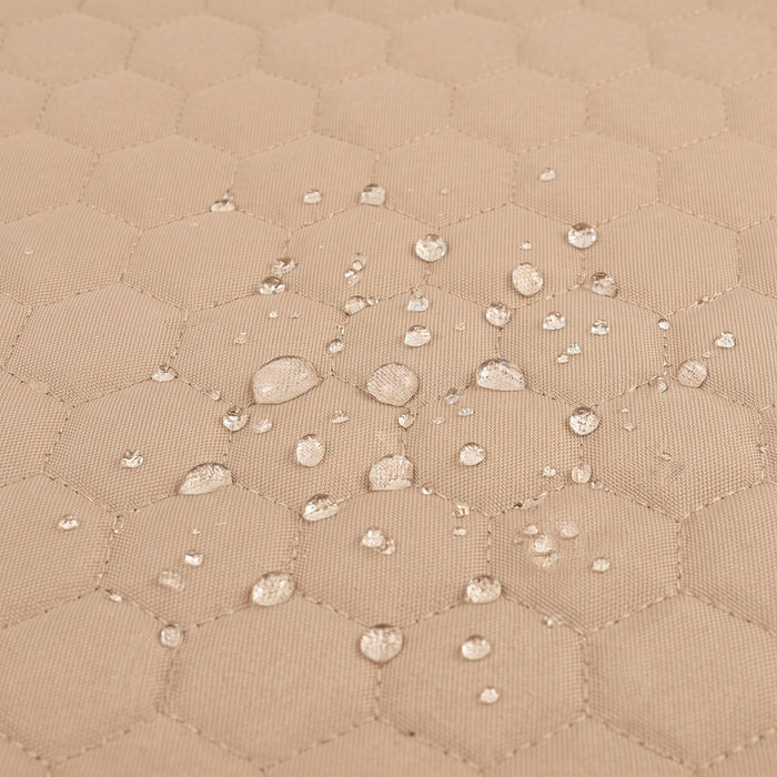 Baby twins swing - Waterproof and Secure Beige Double Seat, close-up of the waterproof quilted fabric with water droplets