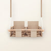 Baby twins swing - Waterproof and Secure Beige Double Seat, front view with double seat, white ropes and wooden bar