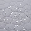 Baby twins swing - Waterproof and Secure Grey Double Seat, close-up of the waterproof quilted fabric with water droplets