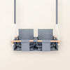 Baby twins swing - Waterproof and Secure Grey Double Seat, front view with double seat, white ropes and wooden bar