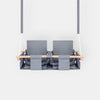 Baby twins swing - Waterproof and Secure Grey Double Seat, front view on a white background with two quilted seats