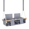 Baby twins swing - Waterproof and Secure Grey Double Seat, three-quarter view with double seat and wooden bar