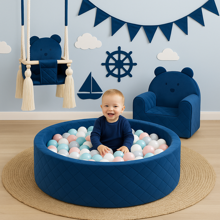 Dark Blue Ball Pit with 300 Pastel Balls – Safe & Stylish Sensory Play for Babies & Toddlers