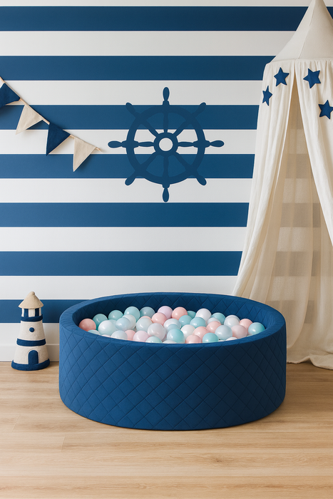 Dark Blue Ball Pit with 300 Pastel Balls – Safe & Stylish Sensory Play for Babies & Toddlers
