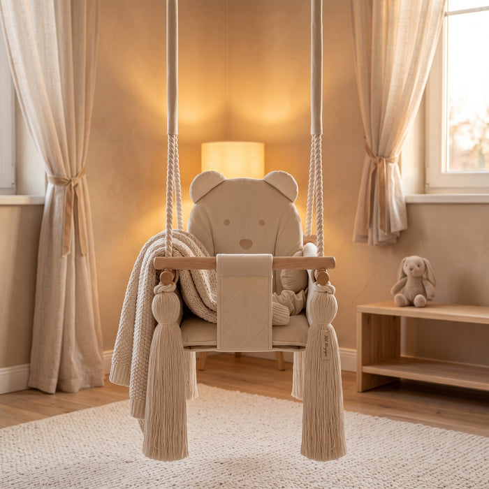 Indoor Swing For Toddler and Baby Beige, in a children's room
