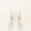 Indoor Swing For Toddler and Baby Beige, velvet baby swing, front view with bear-shaped backrest