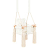 Indoor Swing For Toddler and Baby Beige, three-quarter view with tassels, wooden beads and ropes