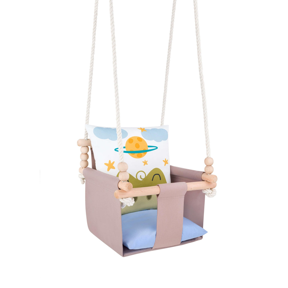 Safari Collection Crocodile Indoor Baby Swing, cotton cushions, wooden bar and ropes