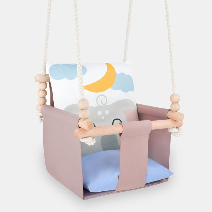Safari Collection Elephant Indoor Baby Swing, front view on a light background