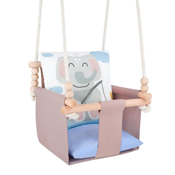 Safari Collection Elephant Indoor Baby Swing, quilted seat with light blue cushion