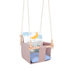 Safari Collection Elephant Indoor Baby Swing, reversible cushion with moon and cloud print, three-quarter view