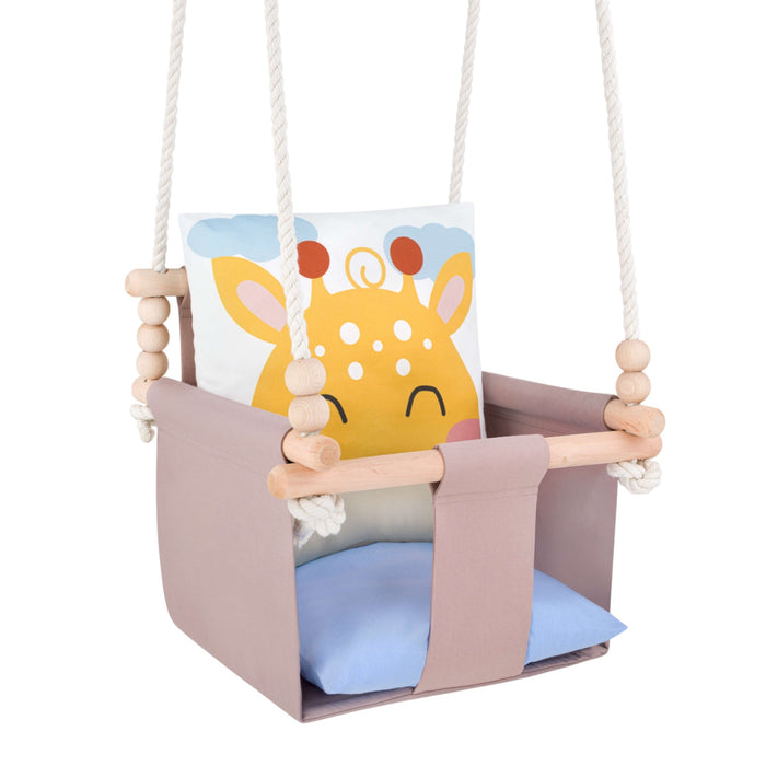 Safari Collection Giraffe Indoor Baby Swing, quilted seat with light blue cushion