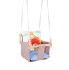 Safari Collection Giraffe Indoor Baby Swing, reversible cushion with moon and cloud print, three-quarter view