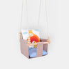 Safari Collection Giraffe Indoor Baby Swing, front view with bar and wooden beads