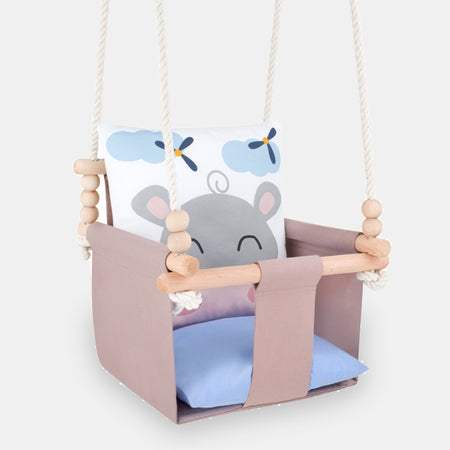 Safari Collection Hippo Indoor Baby Swing, front view on a light background