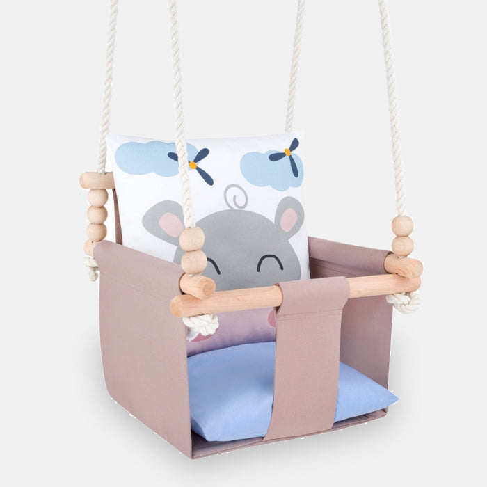 Safari Collection Hippo Indoor Baby Swing, front view on a light background