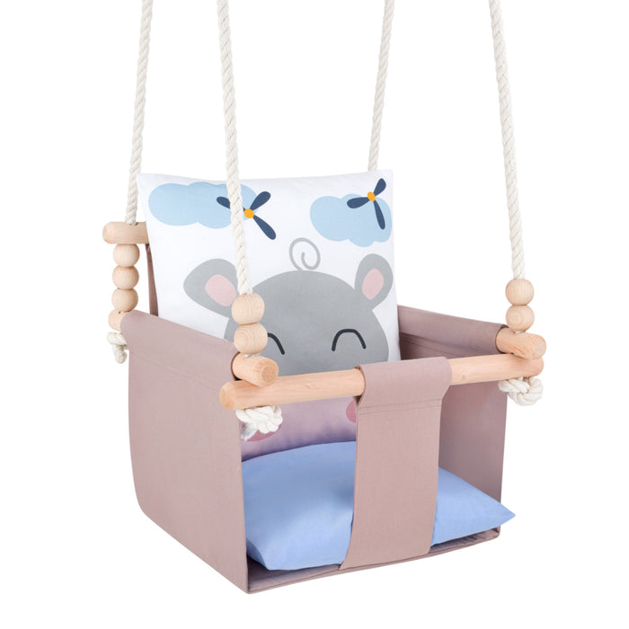 Safari Collection Hippo Indoor Baby Swing, reversible cushion with moon and cloud print