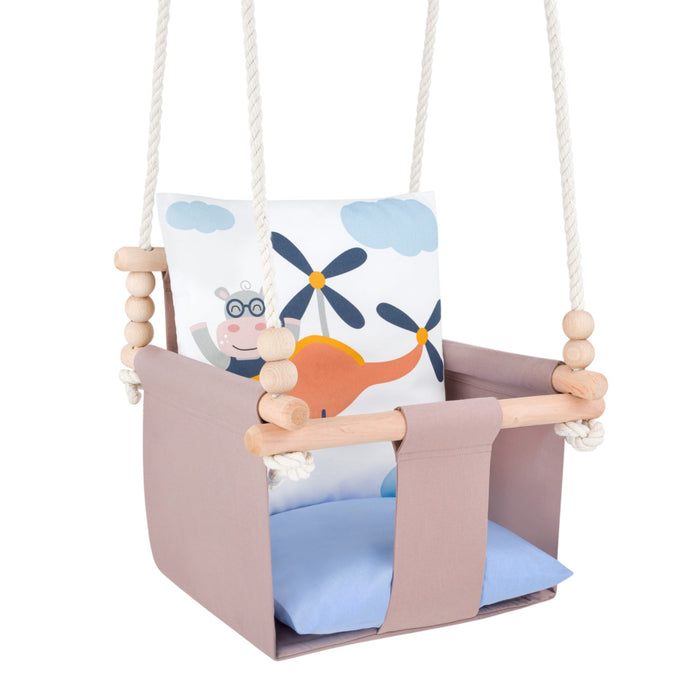 Safari Collection Hippo Indoor Baby Swing, quilted seat with light blue cushion
