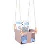 Safari Collection Hippo Indoor Baby Swing, reversible cushion with moon and cloud print, three-quarter view