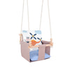 Safari Collection Hippo Indoor Baby Swing, full view with ropes and wooden beads