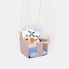 Safari Collection Hippo Indoor Baby Swing, front view with bar and wooden beads