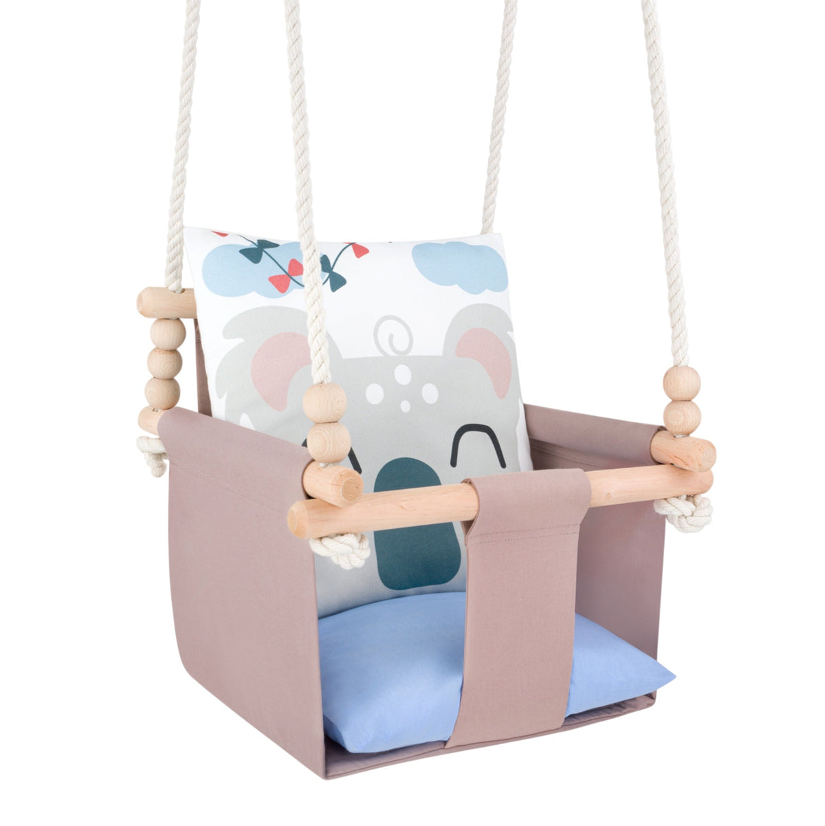 Safari Collection Koala Indoor Baby Swing, quilted seat with light blue cushion