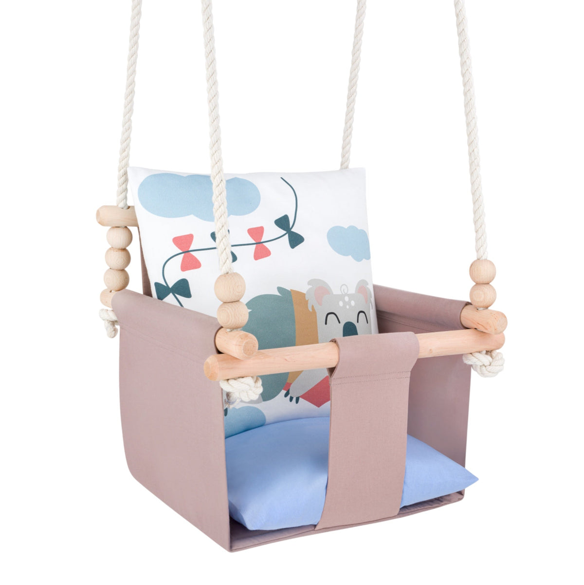 Safari Collection Koala Indoor Baby Swing, reversible cushion with moon and cloud print