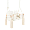Twins Swing Secure Indoor Beige, three-quarter view with quilted double seat and ropes