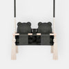 Twins Swing Secure Indoor Dark Grey, front view with double seat, wooden bar and tassels