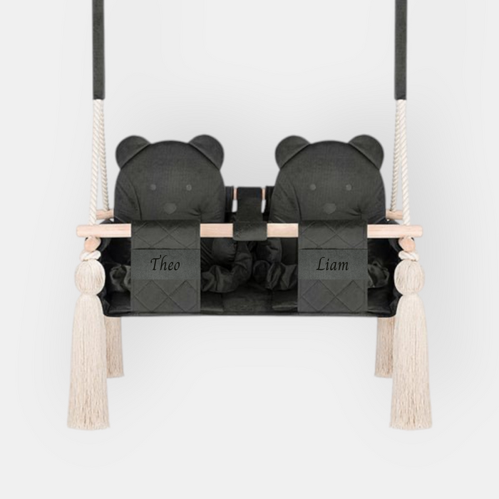 Twins Swing Secure Indoor Dark Grey, with optional name embroidery on the safety straps