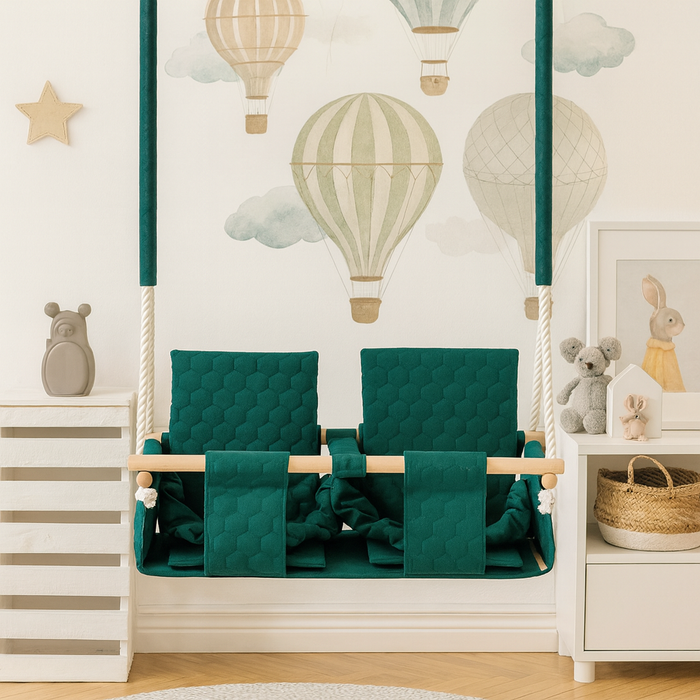 Baby twins swing - Waterproof and Secure Dark Green Double Seat