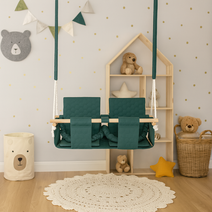 Baby twins swing - Waterproof and Secure Dark Green Double Seat
