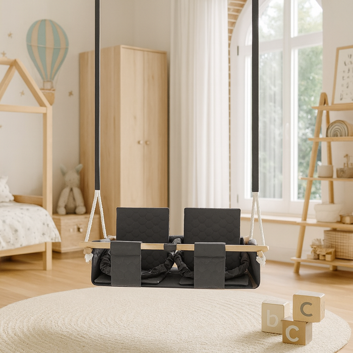 Baby twins swing - Waterproof and Secure Dark Grey Double Seat