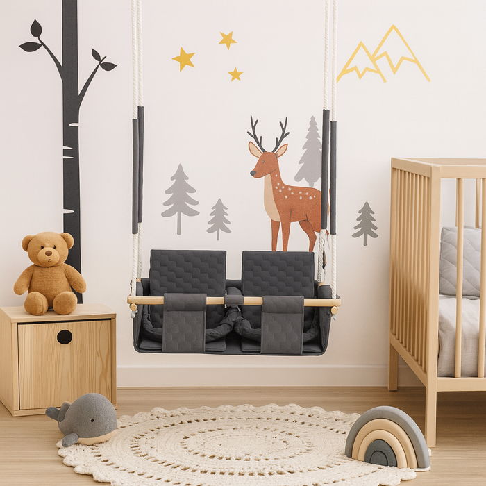 Baby twins swing - Waterproof and Secure Dark Grey Double Seat
