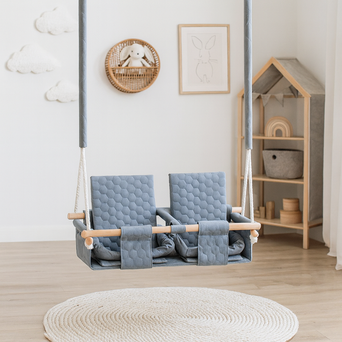 Baby twins swing - Waterproof and Secure Grey Double Seat