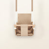 Waterproof secure baby swing Beige, front view with quilted fabric, white ropes and wooden bar