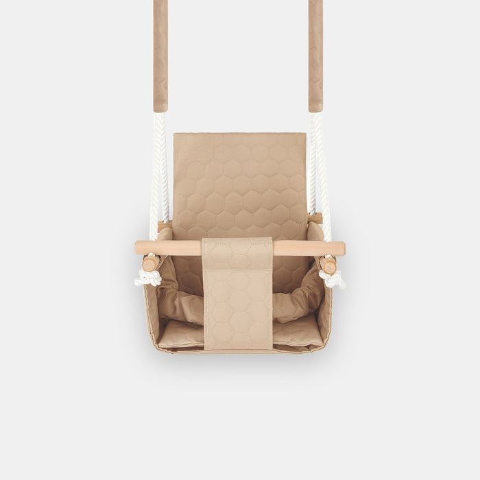 Waterproof secure baby swing Beige, front view on a light background