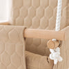 Waterproof secure baby swing Beige, close-up of the quilted fabric, beech wood bar and rope knot