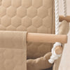 Waterproof secure baby swing Beige, detail of the rope knot, wooden bar and quilted fabric
