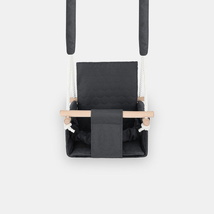 Waterproof secure baby swing Dark Grey, front view on a light background