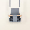 Waterproof secure baby swing Light Grey, front view with quilted fabric, white ropes and wooden bar
