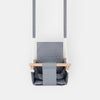Waterproof secure baby swing Light Grey, front view on a white background with padded seat and wooden bar