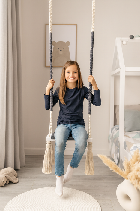 Wooden Board Velvet Indoor Swing - Dark grey