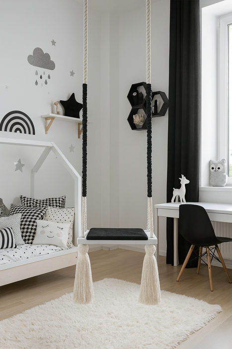 Wooden Board Velvet Indoor Swing - Black